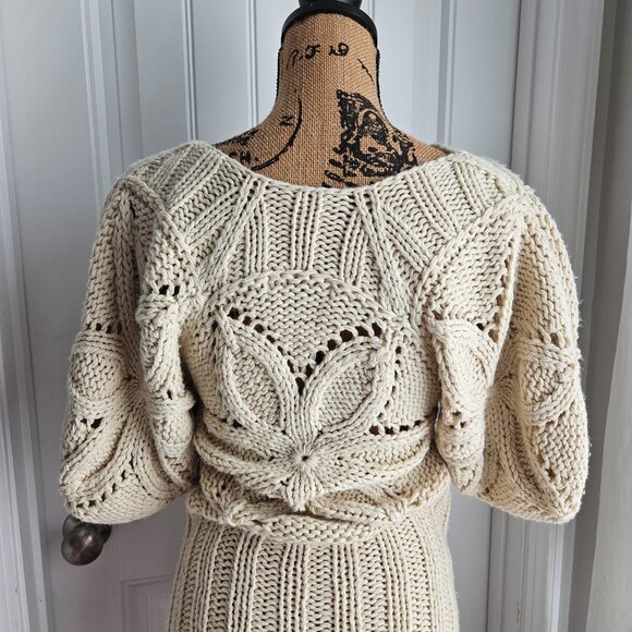 Boho Knitted Cream Dress Size Small - Picture 6 of 9